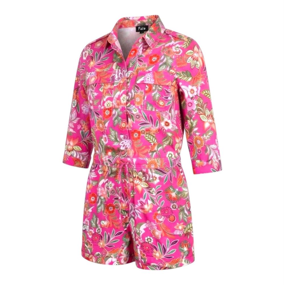 Fate Pink Floral Button-Front Romper  M